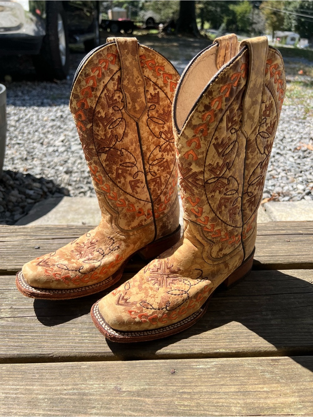 Circle G Tan and Orange Embroidered women’s Western Boots